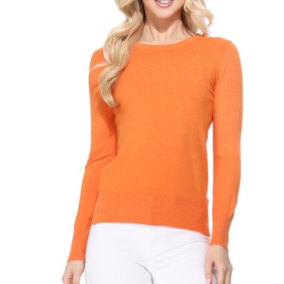 Womens Retro Vintage Long Sleeve Pullover Soft Knit Top Sweater Orange Yemak - Picture 1 of 3